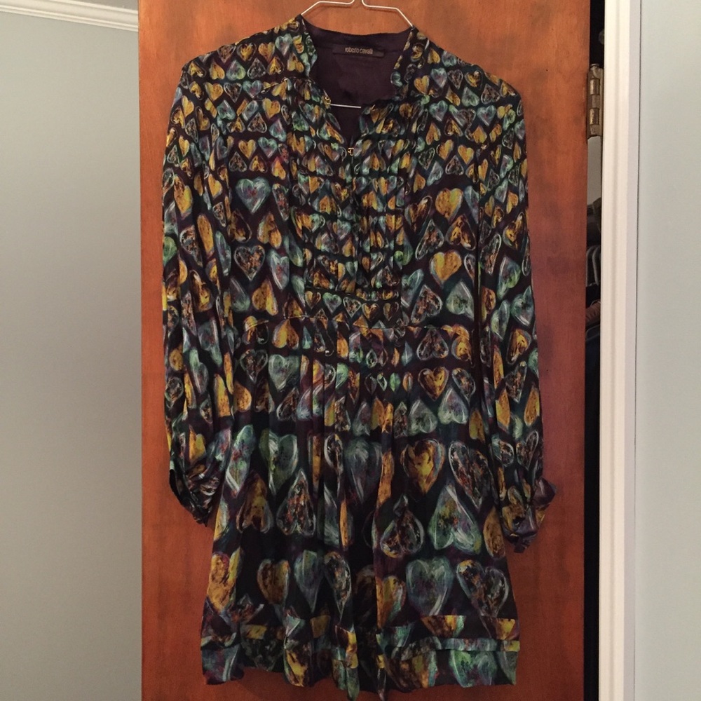 Roberto Cavalli Pleated Silk Heart Dress 38 US 6